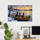 Dobermann Kerstboot Vakantie Poster (Thuiskantoor)