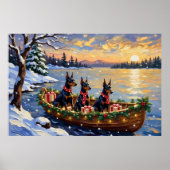 Dobermann Kerstboot Vakantie Poster (Voorkant)