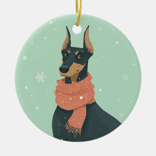 Dobermann Kerstcadeau Keramisch Ornament (Voorkant)