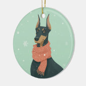 Dobermann Kerstcadeau Keramisch Ornament (Links)