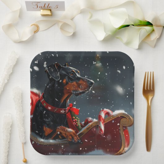 Dobermann Kerstfeest Papieren Bordje (Huwelijk)