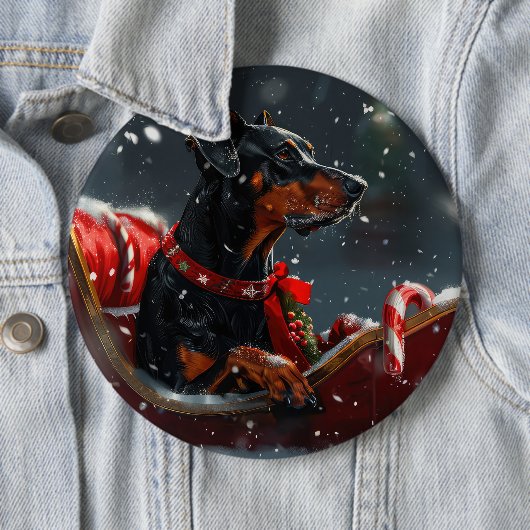 Dobermann Kerstfeest Ronde Button 6,0 Cm (In situ)