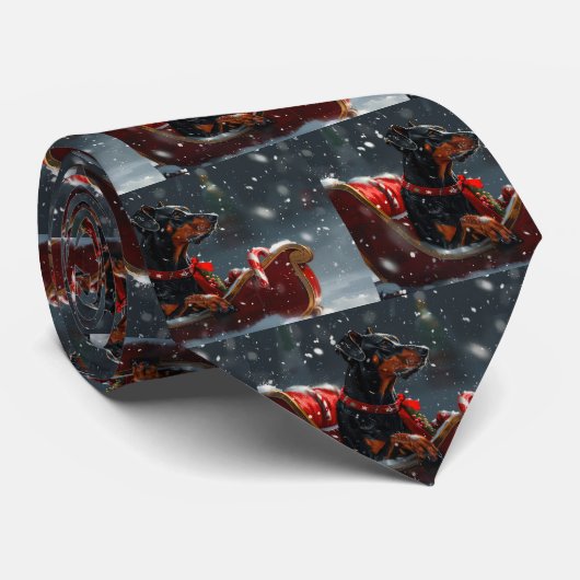 Dobermann Kerstfeest Stropdas (Opgerold)