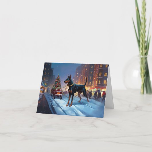 Dobermann Kerstfeestseizoen Kaart (Voorkant)