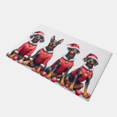 Dobermann Kerstjurk Kerstman Hoed Deurmat (Schuin)