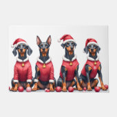 Dobermann Kerstjurk Kerstman Hoed Deurmat (Voorkant)
