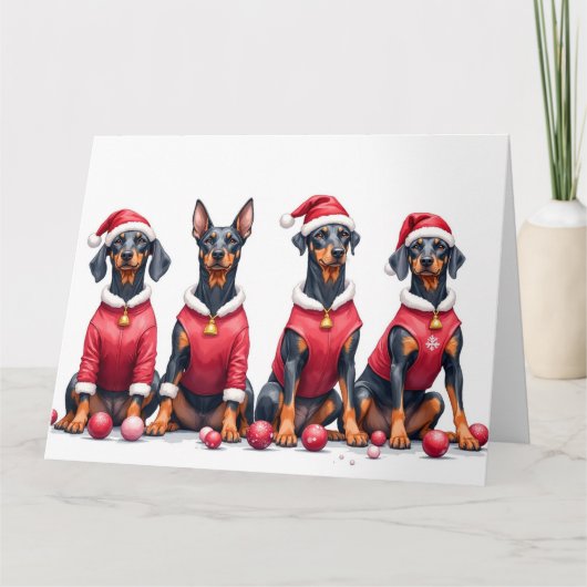 Dobermann Kerstjurk Kerstman Hoed Kaart (Voorkant)