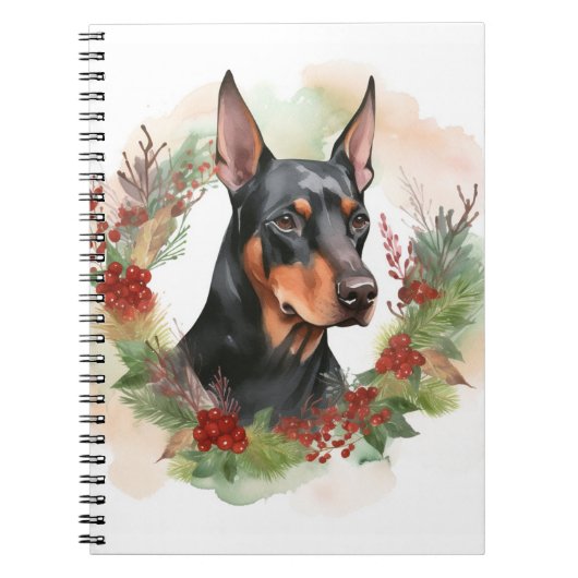 Dobermann Kerstkrans Festieve Pup Notitieboek (Voorkant)