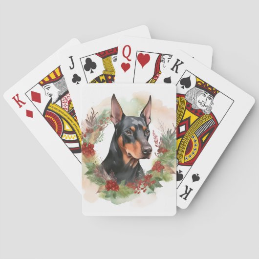 Dobermann Kerstkrans Festieve Pup Pokerkaarten (Achterkant)