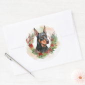 Dobermann Kerstkrans Festieve Pup Ronde Sticker (Envelop)
