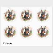 Dobermann Kerstkrans Festieve Pup Ronde Sticker (Vel)