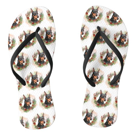 Dobermann Kerstkrans Festieve Pup Teenslippers (Voetbed)