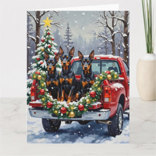Dobermann Kerstmis Rode Truck Kerstfeest Kaart