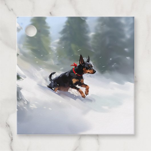 Dobermann Kerstmis sneeuw winter Bedankjes Labels (Voorkant)