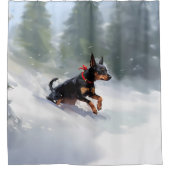 Dobermann Kerstmis sneeuw winter Douchegordijn (Voorkant)