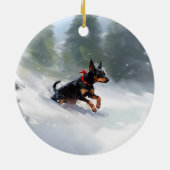 Dobermann Kerstmis sneeuw winter Keramisch Ornament (Achterkant)