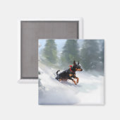 Dobermann Kerstmis sneeuw winter Magneet (Voorkant / Achterkant)