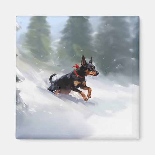 Dobermann Kerstmis sneeuw winter Magneet (Voorkant)