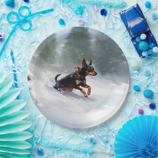 Dobermann Kerstmis sneeuw winter Papieren Bordje (Feest)
