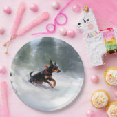 Dobermann Kerstmis sneeuw winter Papieren Bordje (Feest)