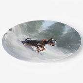 Dobermann Kerstmis sneeuw winter Papieren Bordje (Gekanteld)