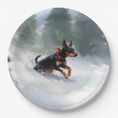 Dobermann Kerstmis sneeuw winter Papieren Bordje (Voorkant)