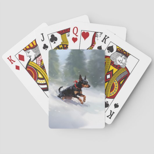 Dobermann Kerstmis sneeuw winter Pokerkaarten (Achterkant)