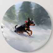 Dobermann Kerstmis sneeuw winter Ronde Button 6,0 Cm (Voorkant)