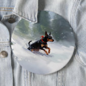 Dobermann Kerstmis sneeuw winter Ronde Button 6,0 Cm (In situ)