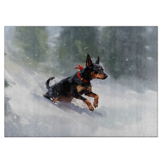 Dobermann Kerstmis sneeuw winter Snijplank (Voorkant)
