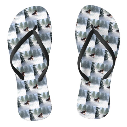Dobermann Kerstmis sneeuw winter Teenslippers (Voetbed)