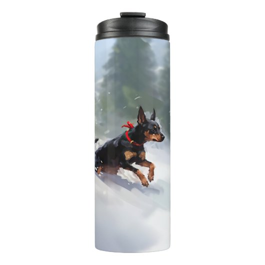 Dobermann Kerstmis sneeuw winter Thermosbeker (Voorkant)