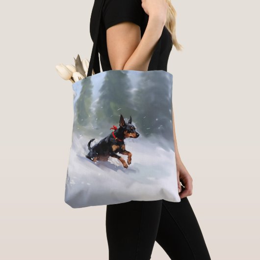 Dobermann Kerstmis sneeuw winter Tote Bag (Dichtbij)