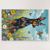 Dobermann Lentemeubel Bloemige Hond Legpuzzel (Horizontaal)