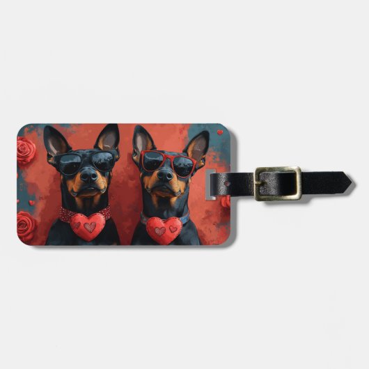 Dobermann Met Hart Rozen Valentijnsdag Bagagelabel (Voorkant horizontaal)