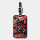 Dobermann Met Hart Rozen Valentijnsdag Bagagelabel (Voorkant verticaal)