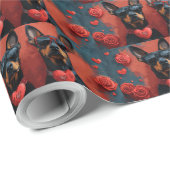 Dobermann Met Hart Rozen Valentijnsdag Cadeaupapier (Rol Hoek)