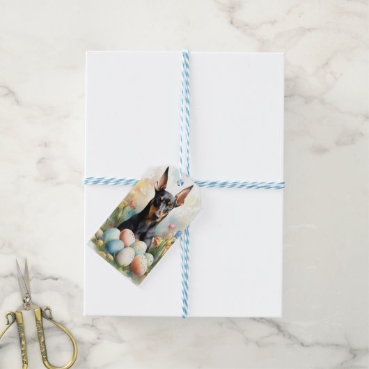 Dobermann met Paaseieren Cadeaulabel (Met Touw)