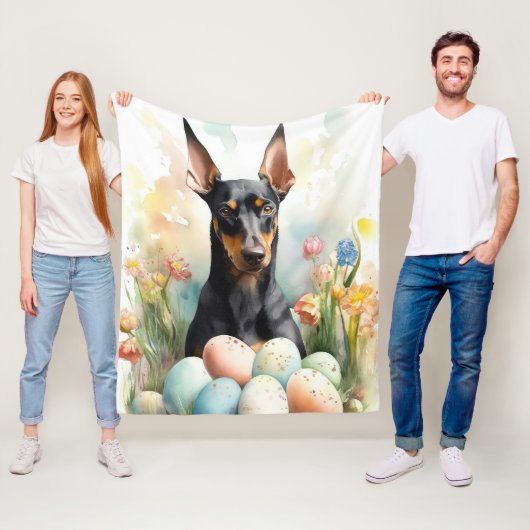 Dobermann met Paaseieren Fleece Deken (In situ)