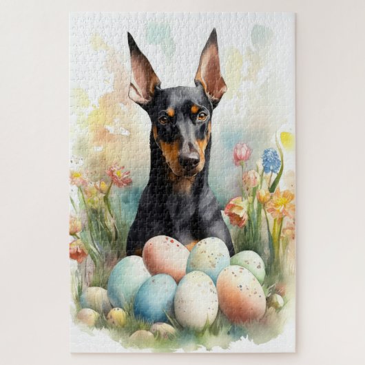 Dobermann met Pasen Eieren Legpuzzel (Verticaal)