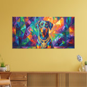Dobermann mit Goldkette Pop Art Portrait Canvas Afdruk (Insitu (Woonkamer))