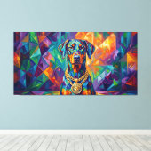 Dobermann mit Goldkette Pop Art Portrait Canvas Afdruk (Insitu (Houten vloer))