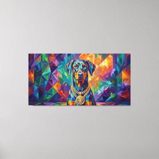 Dobermann mit Goldkette Pop Art Portrait Canvas Afdruk (Voorkant)