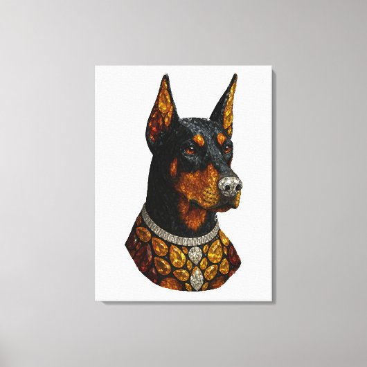Dobermann Mozaïek Luxe Edelsteen Canvas Afdruk (Voorkant)