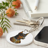 Dobermann Mozaïek Luxe Edelsteen Sleutelhanger (Voorkant Rechts)