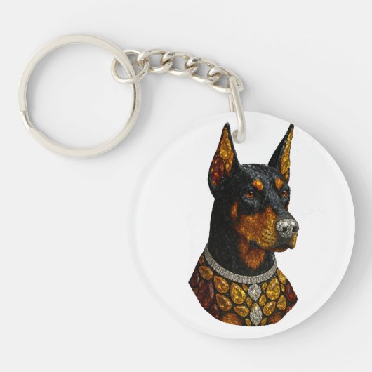 Dobermann Mozaïek Luxe Edelsteen Sleutelhanger (Voorkant)