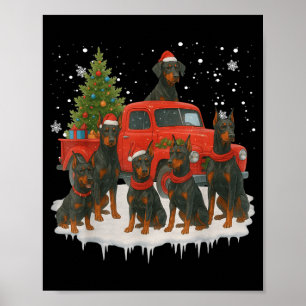 Dobermann Nscher Hond Rode Truck Kerstboom Kerstma Poster