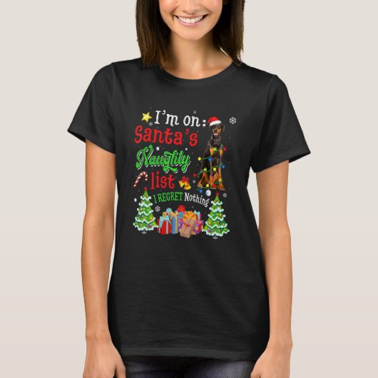 Dobermann op de stoute lijst van Sinterklaas Kerst T-shirt (Voorkant)