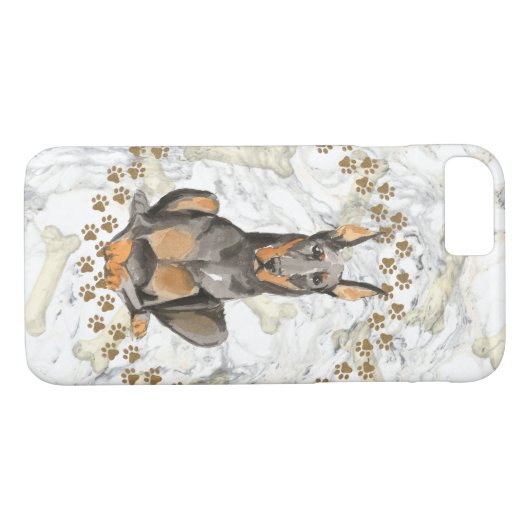 Dobermann Paw Prints and Marble Background Case-Mate iPhone Case (Achterkant (Horizontaal))