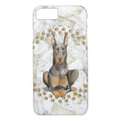 Dobermann Paw Prints and Marble Background Case-Mate iPhone Case (Achterkant)